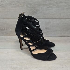 Vince Camuto Women Black Suede Strappy Heels Open Pump Toe Shoes Sz 8M